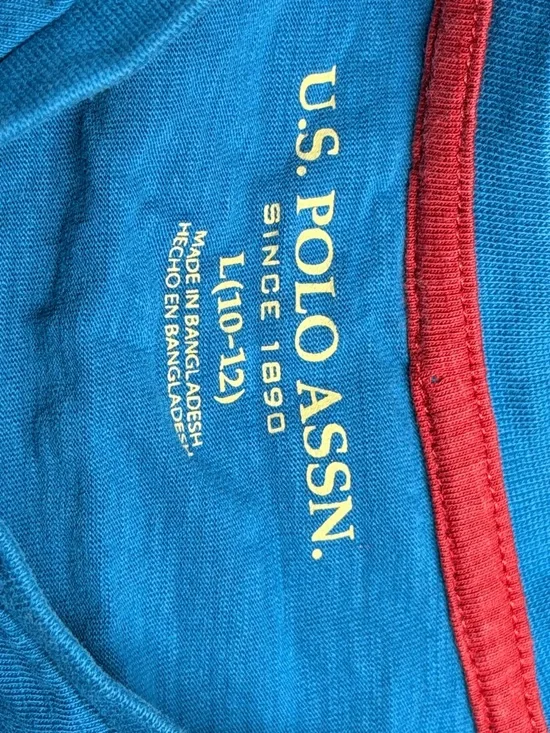U.S. Polo Assn. Blue Tee with Red Trim and Yellow Print - Picture 2 of 2